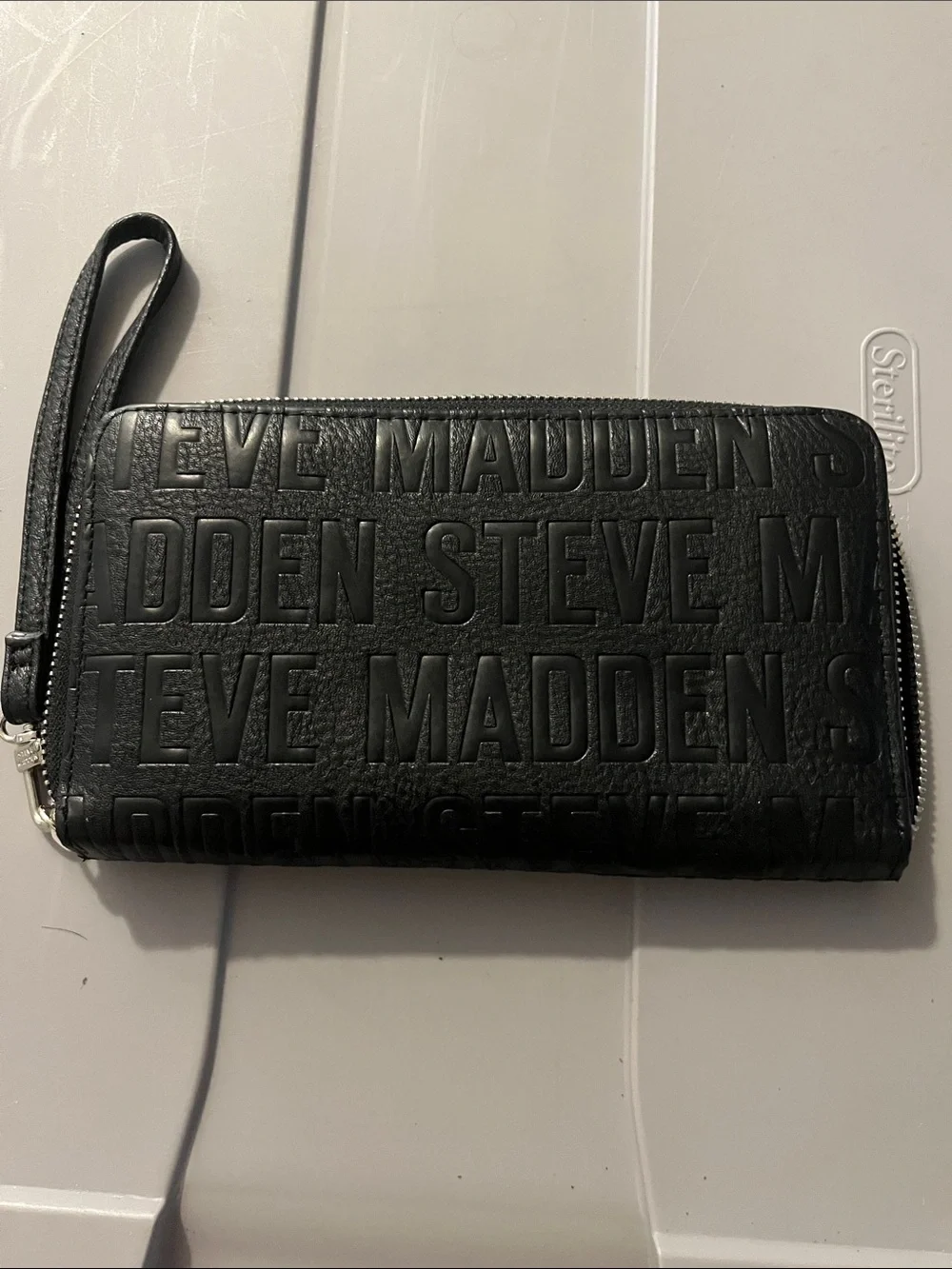 Steve Madden Black Embossed Zip-Around Wristlet